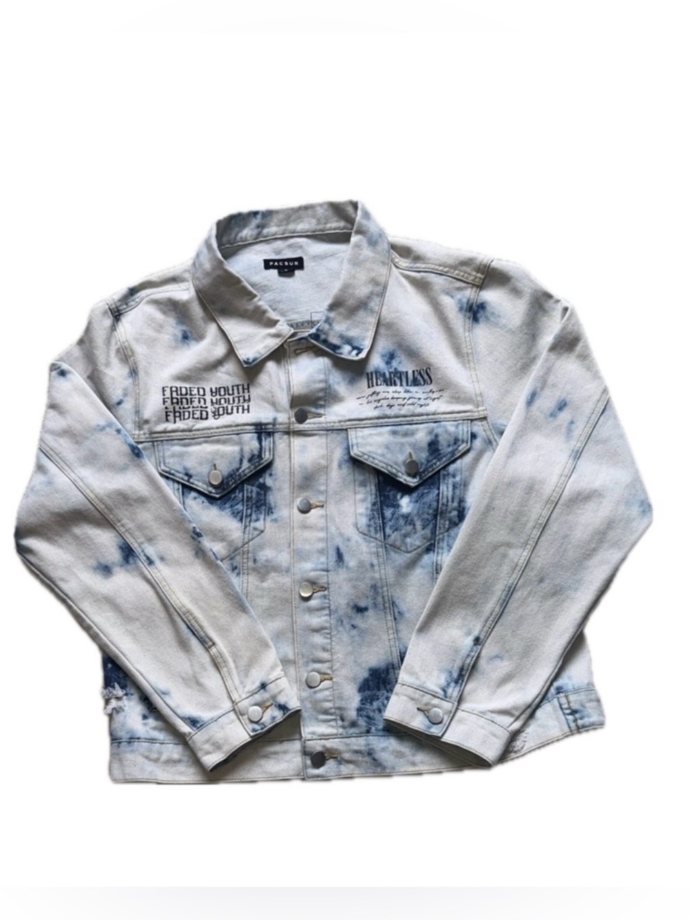 👕🛹 PACSUN Y2K Men Women Distressed Denim Jacket Acid Wash Streetwear | Unisex M